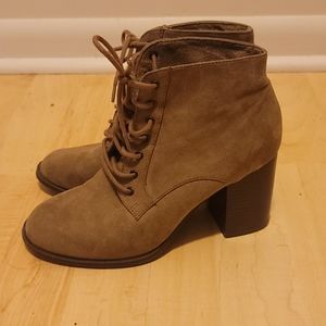 Tan lace up heel booties